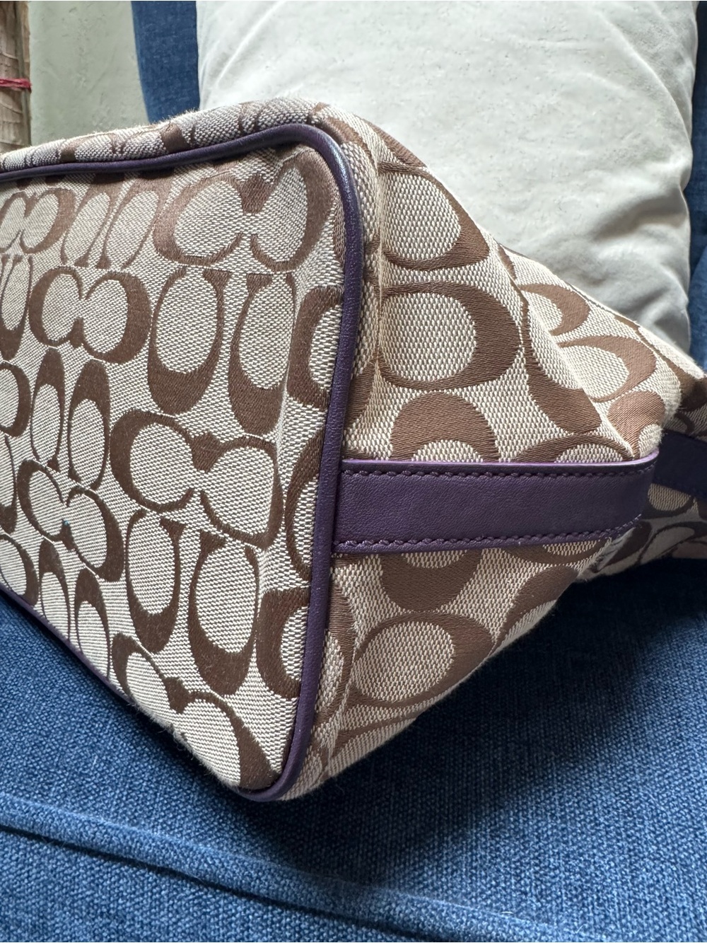 Coach Legacy Weekender Signature C Medium Zip Tote Khaki Jacquard Purple 23465 - Picture 5 of 13